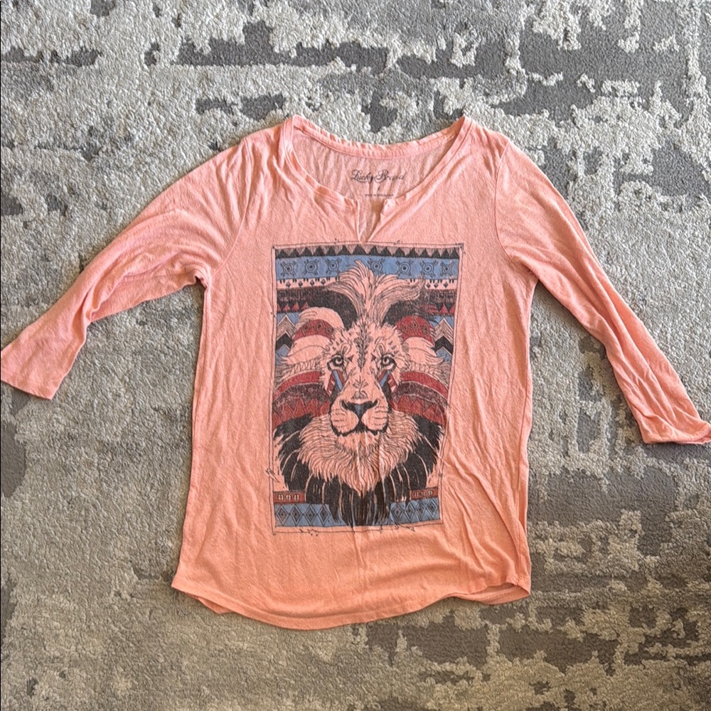 Lucky Brand Pink Graphic 3/4 Sleeve Tee
